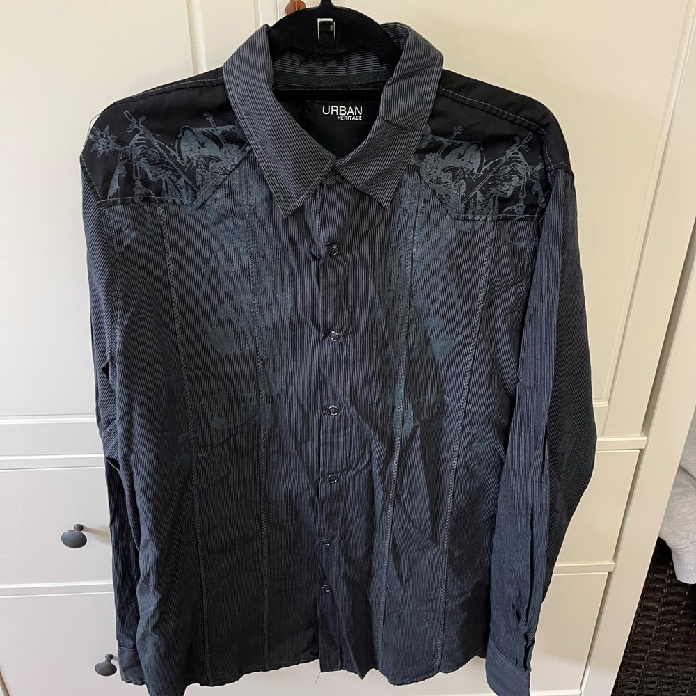 Urban Heritage Black Casual Button Down Shirt with Decorative Detailing